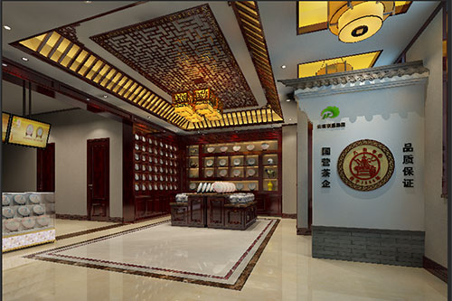 延安古朴典雅的中式茶叶店大堂设计效果图