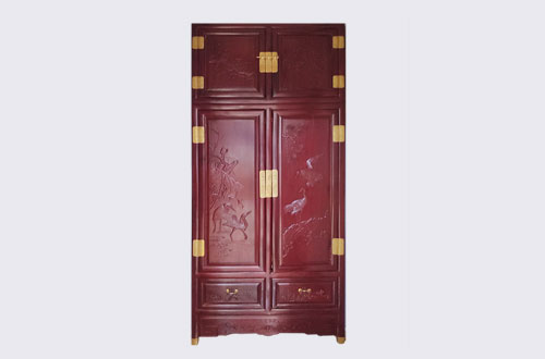 延安高端中式家居装修深红色纯实木衣柜