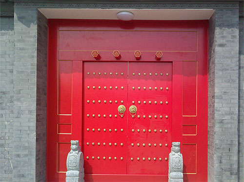 延安中国传统四合院系列朱红色中式木制大门木作